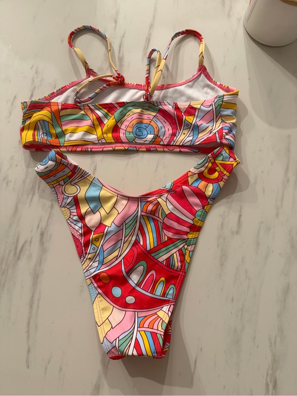 NWOT SHEIN Red Pink Yellow Patterned Woman Two-Piece Bikini Size S - Picture 2 of 3